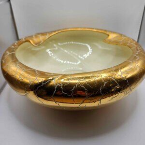 The Fosters #4 California Crackled Gold Ceramic Bowl / Planter 9" x 3.5" tall